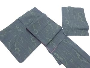 唐草模様織り出し本場泥大島紬着物アンサンブル・全通袋帯セット